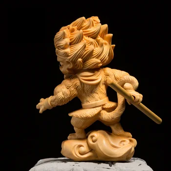 11X8X5 cm Sun Укун Ručno rezbarena Figura Od Šimšir Navoj Kralj Majmuna u Buddhe Ručno Skulptura Home Dekor - #W041