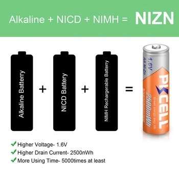 12шт 1.6 V AA 2500mWh baterija NIZN aa punjive baterije PKCELL AA batteria za svjetiljku daljinski upravljač CD playeri