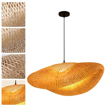 1PC Bamboo Art Hot Pot Lamp Hotel Bamboo Weaving Chandelier with Light Source