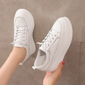 2021 Jesenski Nova ženske cipele s debelim potplatima Bijele Cipele Od prave kože Svakodnevne Ženske tenisice