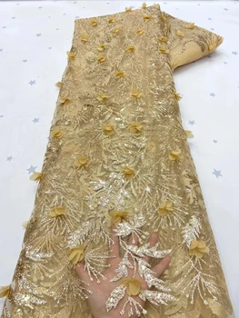 3D cvijeće dizajn sa zlatnim prahom 5 metara afrička neto čipka cvjetne čipke tkanina za večernje haljine lady set materijal XZX11032