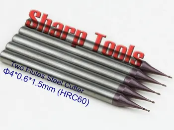 4*0.6*1.5 MM HRC60 Super Micro Router Bits Carbide Milling Cutter for Steel, Two Flute End Milling Tools for Steel Metal Cutting