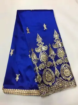 5 metara/kom Elegantna kraljevska plava cvjetne čipke tkanina Georgea sa sitnim zlatnim šljokicama vez afrički pamučna čipka za odjeću JG5-1