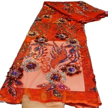 8 boja (5 metara/kom) Posljednjih zlatni/narančasta afričke šljokice neto cvjetne čipke prekrasna vezene francuski cvjetne čipke tkanina za večernja haljina
