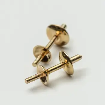 Au585 14K Solid Yellow Gold Stud Earrings Post Findings Jewelry Accessories 2pcs