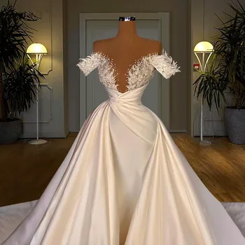 Bijele Vjenčanice Sirena 2021 S Otvorenim Ramenima Princeza Vjenčanica Vestido Perle Djeveruša Haljina Robe De Mariage
