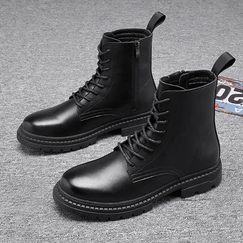 Britanski stil muške cipele za odmor remen od prave kože cipele crne čizme na platformu демисезонный motocikl botas hombre zapatos