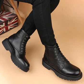 Britanski stil muške modne cipele na platformu crne cipele od prave kože trend prozračna kaubojske čizme lijepe čizme botas hombre