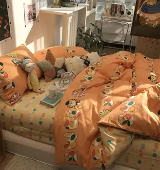 Crtani film tigar pismo narančasta komplet posteljinu,сингел dual pamuk twin cijeli kraljica kralj tekstila za domaćinstvo stana list jastučnicu deka