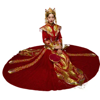 FZSLCYIYI Kineski Za Žene Vez Phoenix Cheongsam vjenčanicu Vintage Tanak Qipao Plemenita Brak Poklon Klasična Tost Kostimi