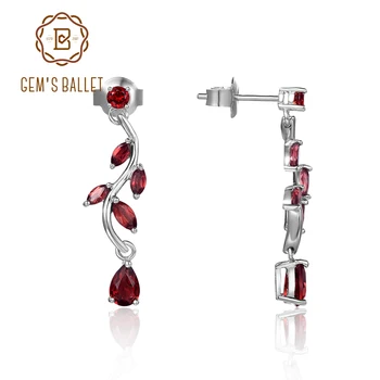 GEM'S BALLET Natural Garnet Willow Leaves Earrigns For Girls Women 925 Sterling Silver Gemstone Kap Earrings Fine Jewelry