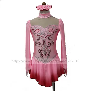 Haljina za lik klizanje Donje Haljina za djevojčice na ledu Tamno roza ovratnik s rukavima stilova градиентная suknja Umjetni dijamant