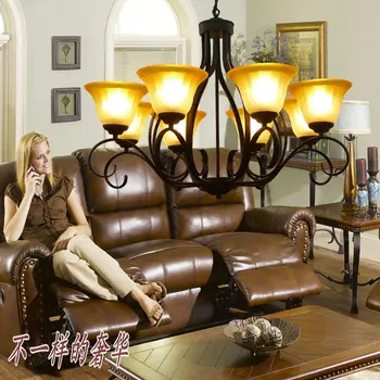 Lampa luksuzna dnevna svjetla spavaća soba lampa 8 moda iron viseći svijećnjak američki stil svjetiljka staklo