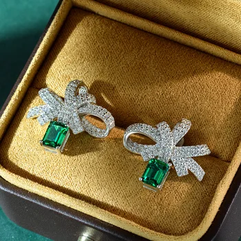 Luk Emerald dijamant Naušnica 925 Sterling Srebro Vjenčanje Vjenčanje Naušnice za žene Vjenčanje Obećanja Stranke Nakit