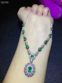 [MeiBaPJ]Luksuzni Prirodni Smaragd, Plemeniti Kamen Privjesak Ogrlica sa Certifikatom 925 Srebra Fin Svadbeni Nakit za Žene