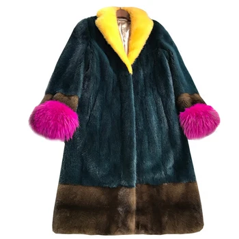 Moderan zimska ženska jakna 2019, šarene elegantne duge kaput od krzna mink, ovratnik polo, rukav енотовой psa, nova ženska odjeća