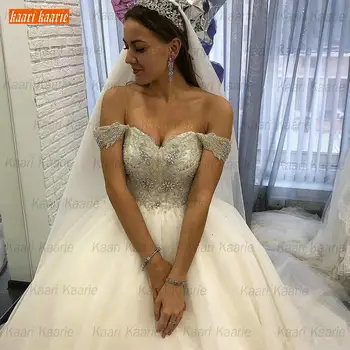Nevjerojatan Afrika Crystal Bijela Vjenčanica 2021 Slatka Bling Perle Čipke Do Tila Loptu Haljina robe de mariée Princeza Nevjesta