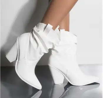 Novi dolazak, bijele čizme na visoku petu cipele od umjetne kože, mondeno cipele bez spajala s oštrim vrhom, veličina 35-43