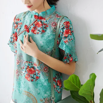 Novi svila Kineski stil cheongsam top ag straight out крепдешин svila pogon gumb za tiskane svilene košulja