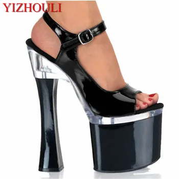 Novi ukusan ženske trendy cipele na platformu i visoku petu 18 cm moto cipele na petu s remenom sandale