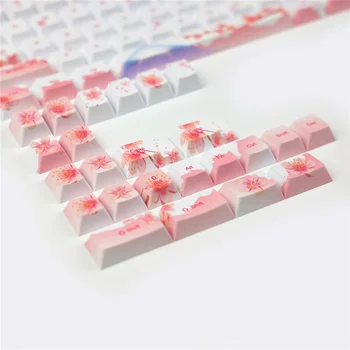 Personalizirane Fuji Sakura Theme Keycaps 128 Ključeva PBT Cherry Profile Sublimation Girl Pink Za Mehaničke Tipkovnice