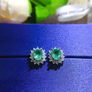 Prirodne i pravi zeleni smaragd naušnice s dragim kamenjem S925 srebrne naušnice ženske modne naušnice