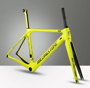 Rolling Stone DIY Compass Road Carbon Frame with FORK, Seat post Yellow Gray Ultralight Carbon Fiber Road Bike Frame
