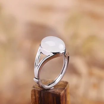 S925 srebrni nakit ženske Хотан bijeli žad prsten otvaranje dizajn