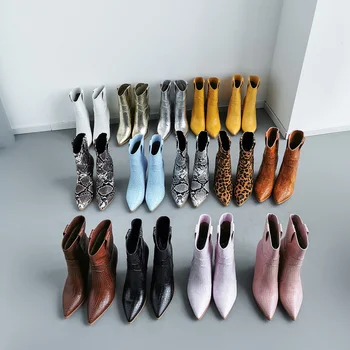 SKLFGXZY crno i zlatno bijela boja Za žene čizme i cipele za djevojčice Kratke čizme oštar sa strane munje 10 cm na visoku petu Evropski brendovi Dimenzije 34-46