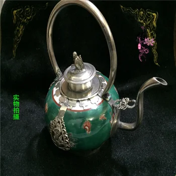 Starinski bijeli bakar Miao silver keramički čajnik i vinski lonac ukras namještaja