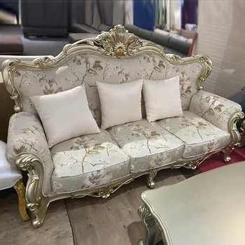 Starinski Klasični stil je Elegantan Kauč za Dnevni boravak, Rezbareni Drveni Zlatni Kauč u Talijanskom Stilu Namještaja za Dnevni boravak