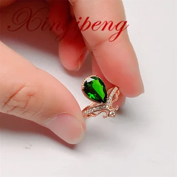 Xin Yipeng real S925 sterling silver plated rose gold inlaid natural green diopside ring fine jewelry party gift for women