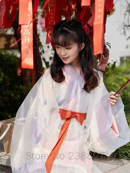 XinHuaEase Hanfu Ženski Kineski Tradicionalni stil Haljine Odijelo Vila Originalni Križ Ovratnik Izravan Zakrivljena Vlak Dnevni narodna