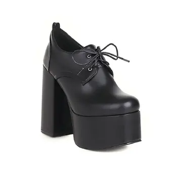 ZawsThia / Office ženske cipele čipka-up; modeliranje cipele-čamaca u stilu punk-goth; Boja crna, žuta; Na platformi i Блочном Visoke potpetice; Ulica Ženske cipele Na ukosnica; Dimenzije 35-46