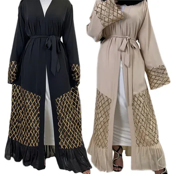 Šljokice Otvoriti Abaja Bajram Ramazan Muslimanske Ženske Haljine Dubai Kimono Kardigan Turska Kaftan Islamska Odjeća Arapski Ogrtač Kaftan Jalabiya