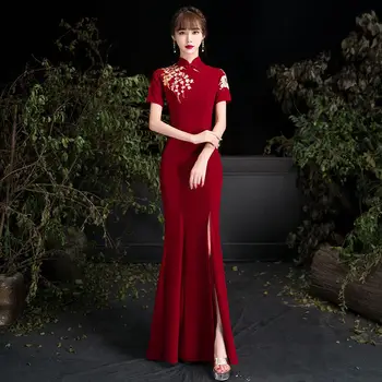 Ženski Cheongsam Ovratnik-satna Moda Qipao Elegantan Kineska Haljina Bolje Čipkan Cvijet Klasicni Večernja Haljina Sirena Haljinu