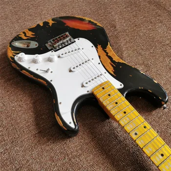 врученные relikvije električnu gitaru s javorovim zapise za pečat , crna boja sa sunčanim bojama , врученная gitara , besplatna dostava